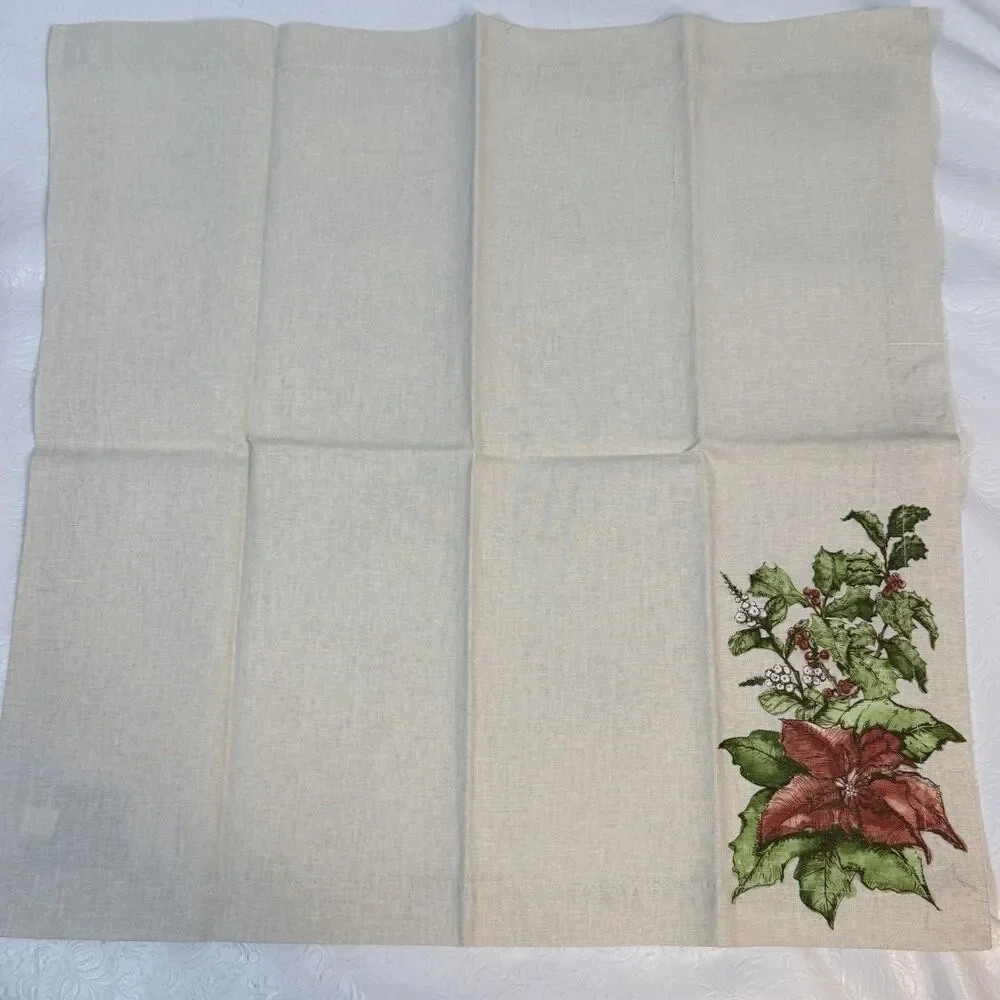 6 Pottery Barn Poinsettia Linen Blend Napkins
